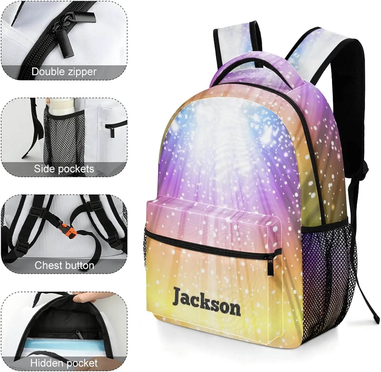 Stage Light Spotlight Galaxy Custom Kids Backpack 16.5 Inch for Boy Girl, Personalized Waterproof Child School Travel Bag with Name