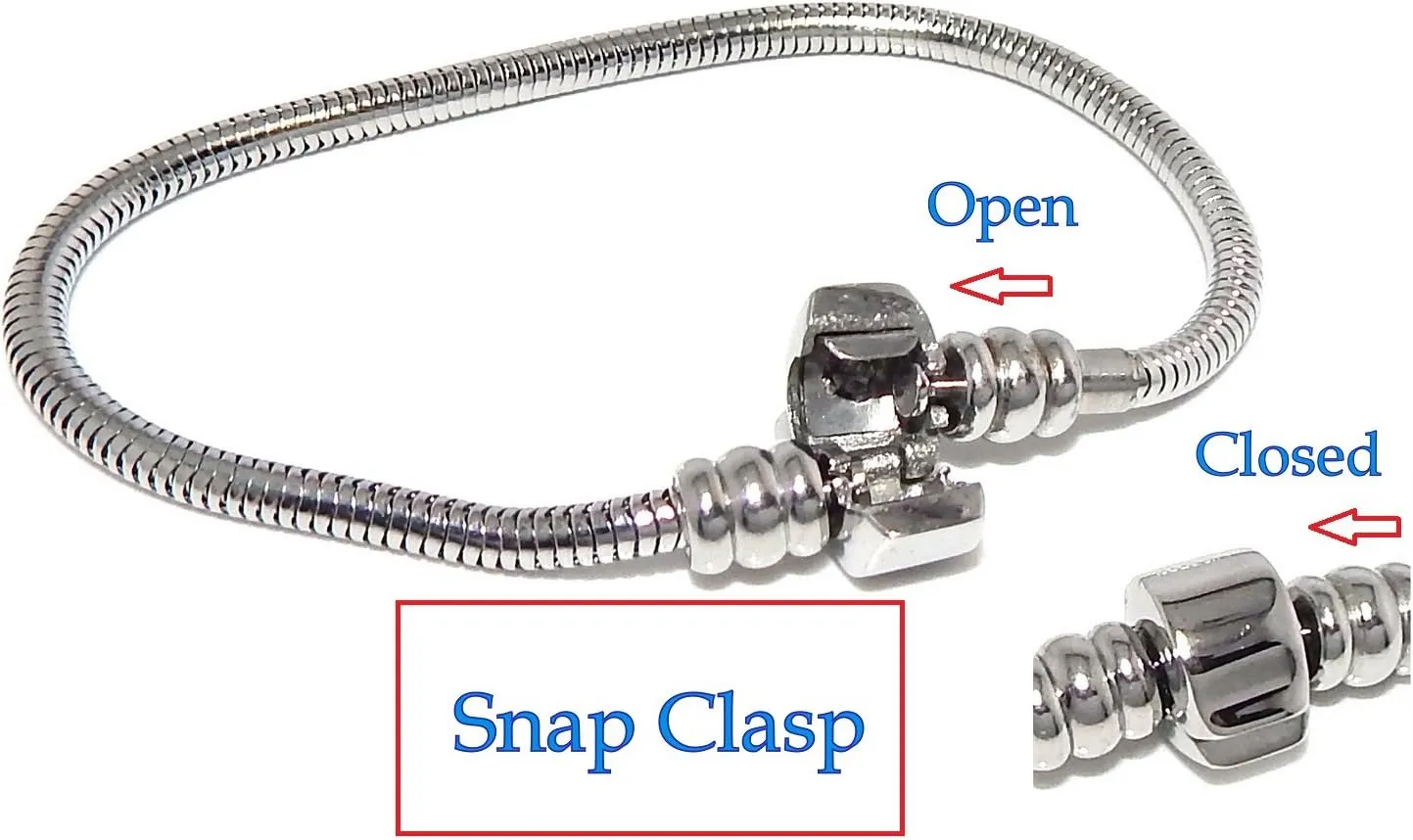 Stainless Steel Starter Charm Bracelet Barrel Snap Clasp Unscrew END Fits Pandora Charms
