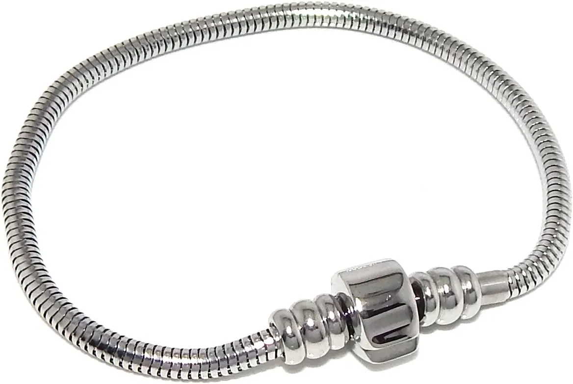 Stainless Steel Starter Charm Bracelet Barrel Snap Clasp Unscrew END Fits Pandora Charms