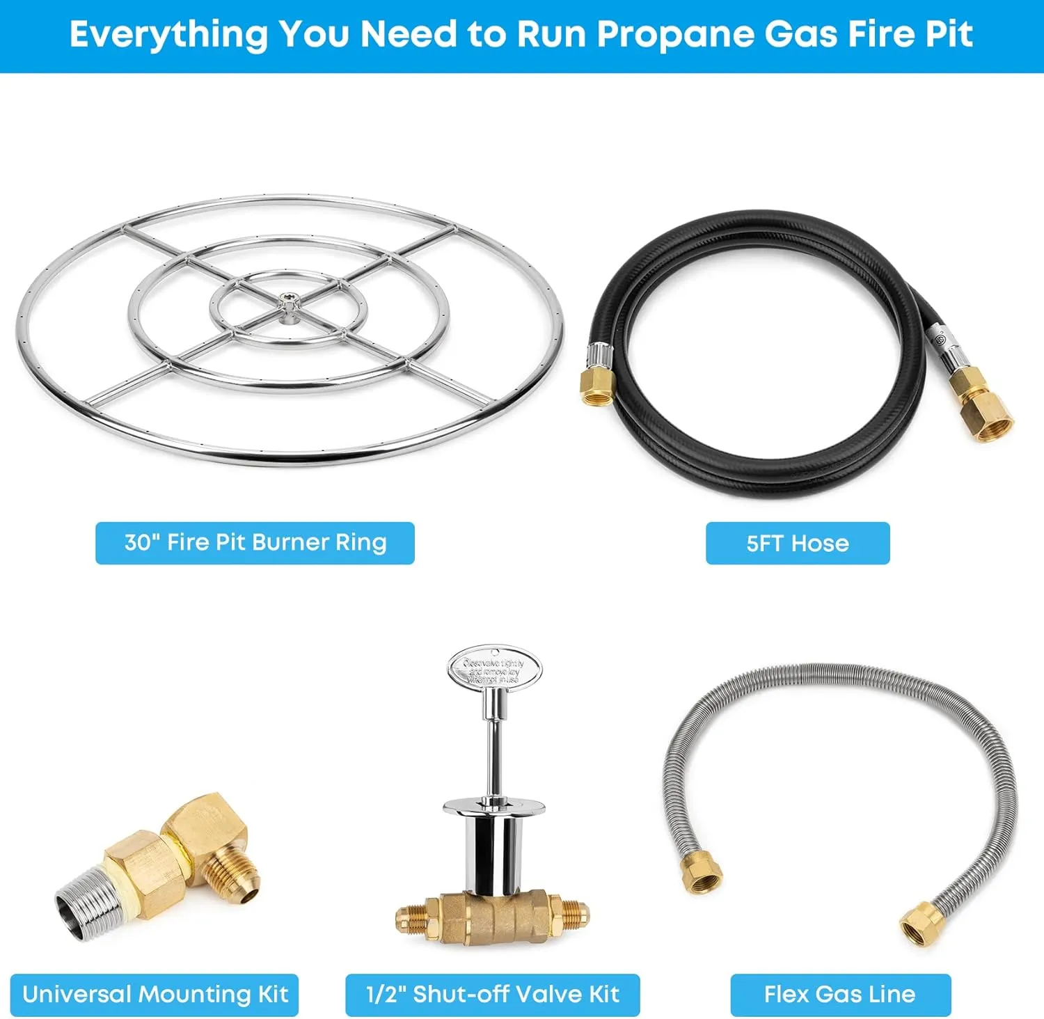 Stanbroil Natural Gas Fire Pit Stainless Steel Burner Ring Installation Kit, 30-inch
