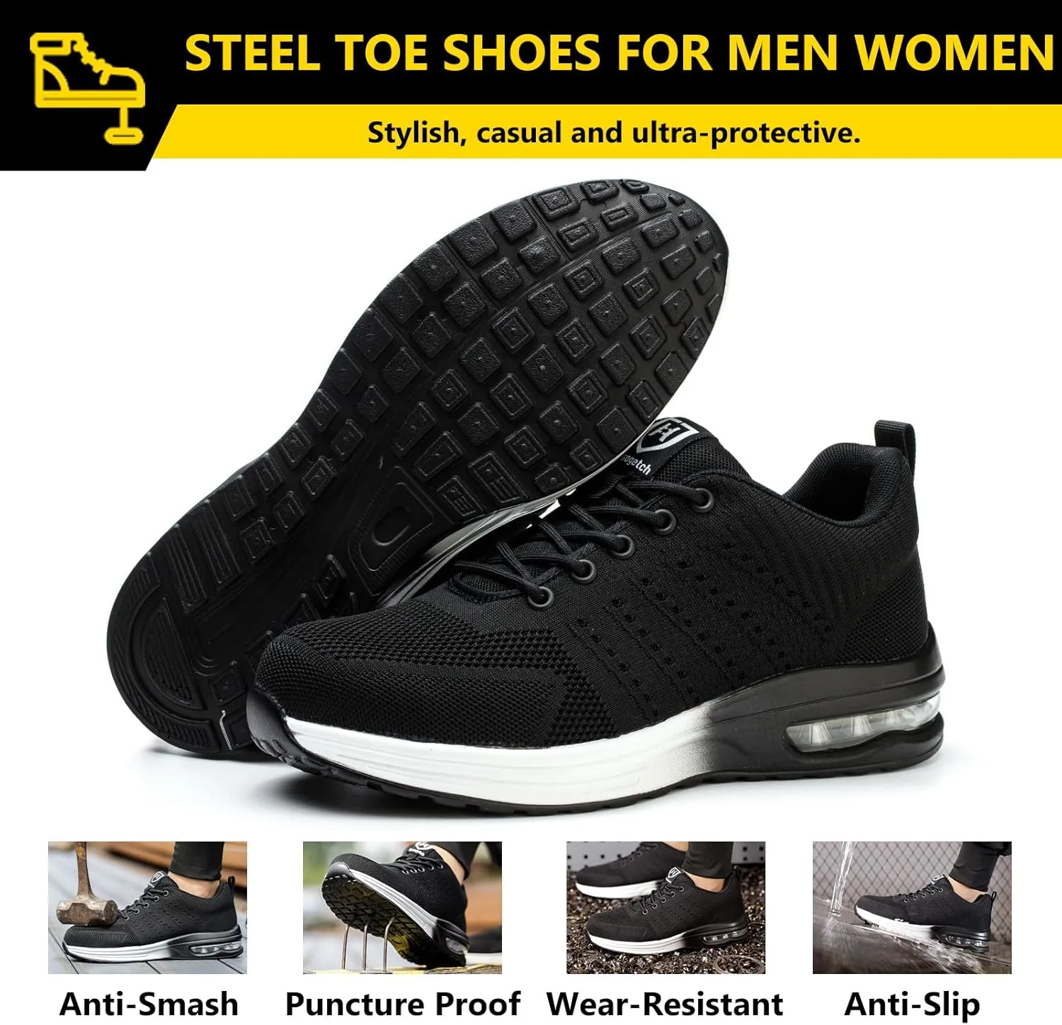 Steel Toe Shoes for Men Women Lightweight Comfortable Work Shoes Indestructible Slip Resistant Safety Shoes for Construction