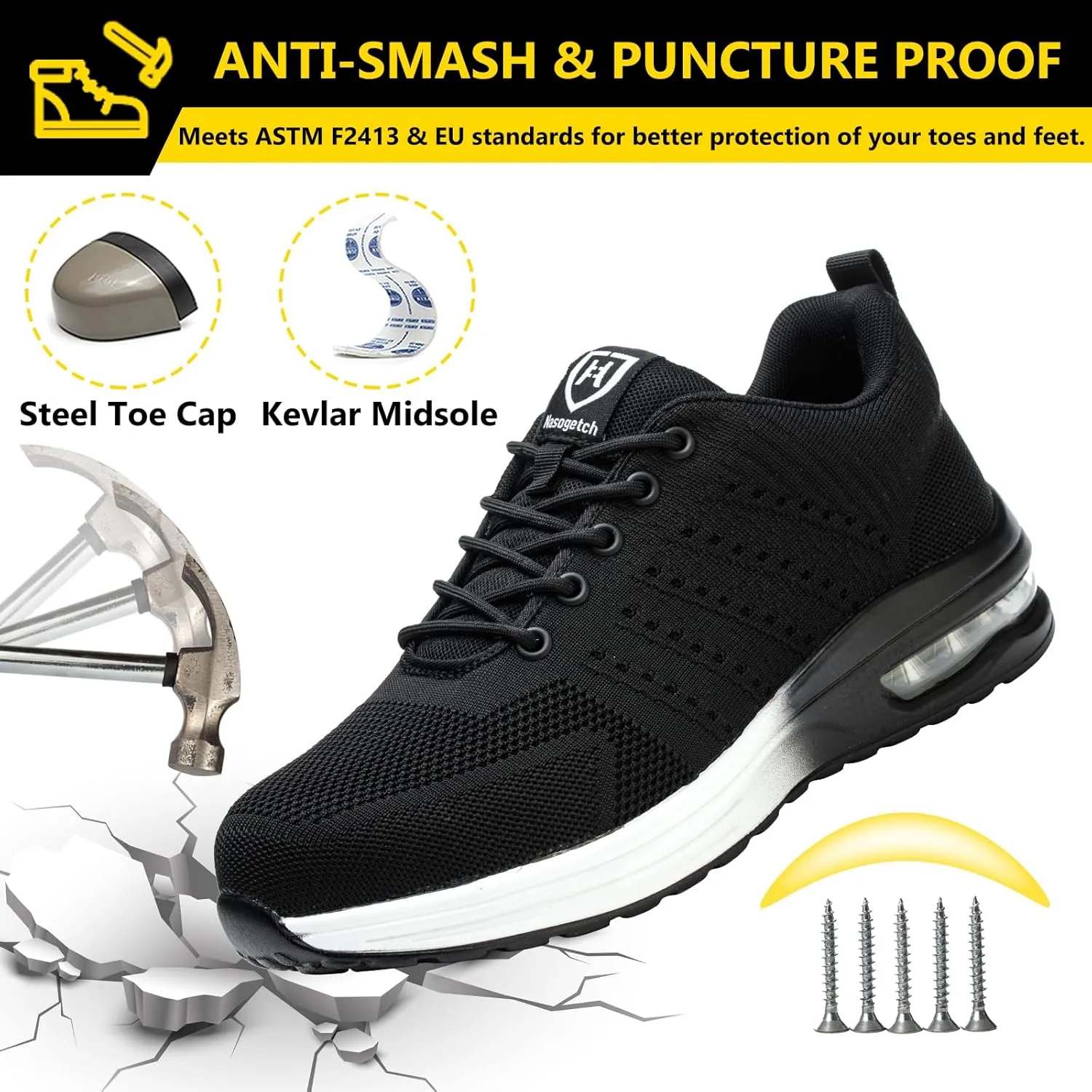 Steel Toe Shoes for Men Women Lightweight Comfortable Work Shoes Indestructible Slip Resistant Safety Shoes for Construction