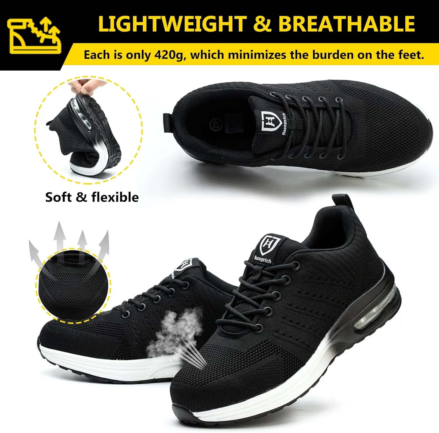 Steel Toe Shoes for Men Women Lightweight Comfortable Work Shoes Indestructible Slip Resistant Safety Shoes for Construction