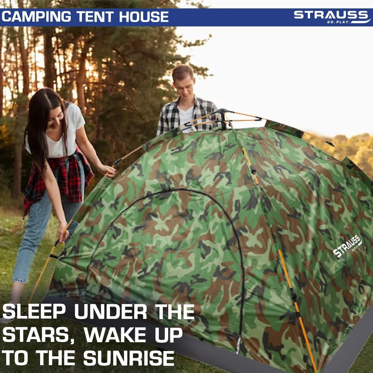 STRAUSS Automatic Portable Tent: Waterproof Outdoor Shelter | Easy Setup in 5-10 Minutes | Military Color | 2 Persons