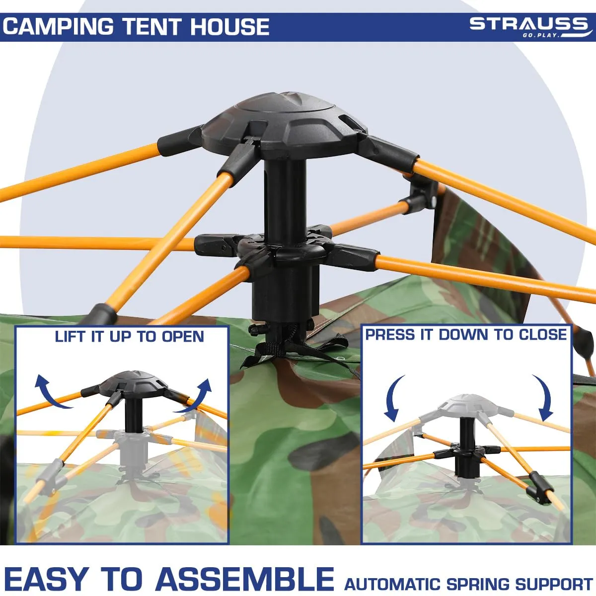 STRAUSS Automatic Portable Tent: Waterproof Outdoor Shelter | Easy Setup in 5-10 Minutes | Military Color | 2 Persons