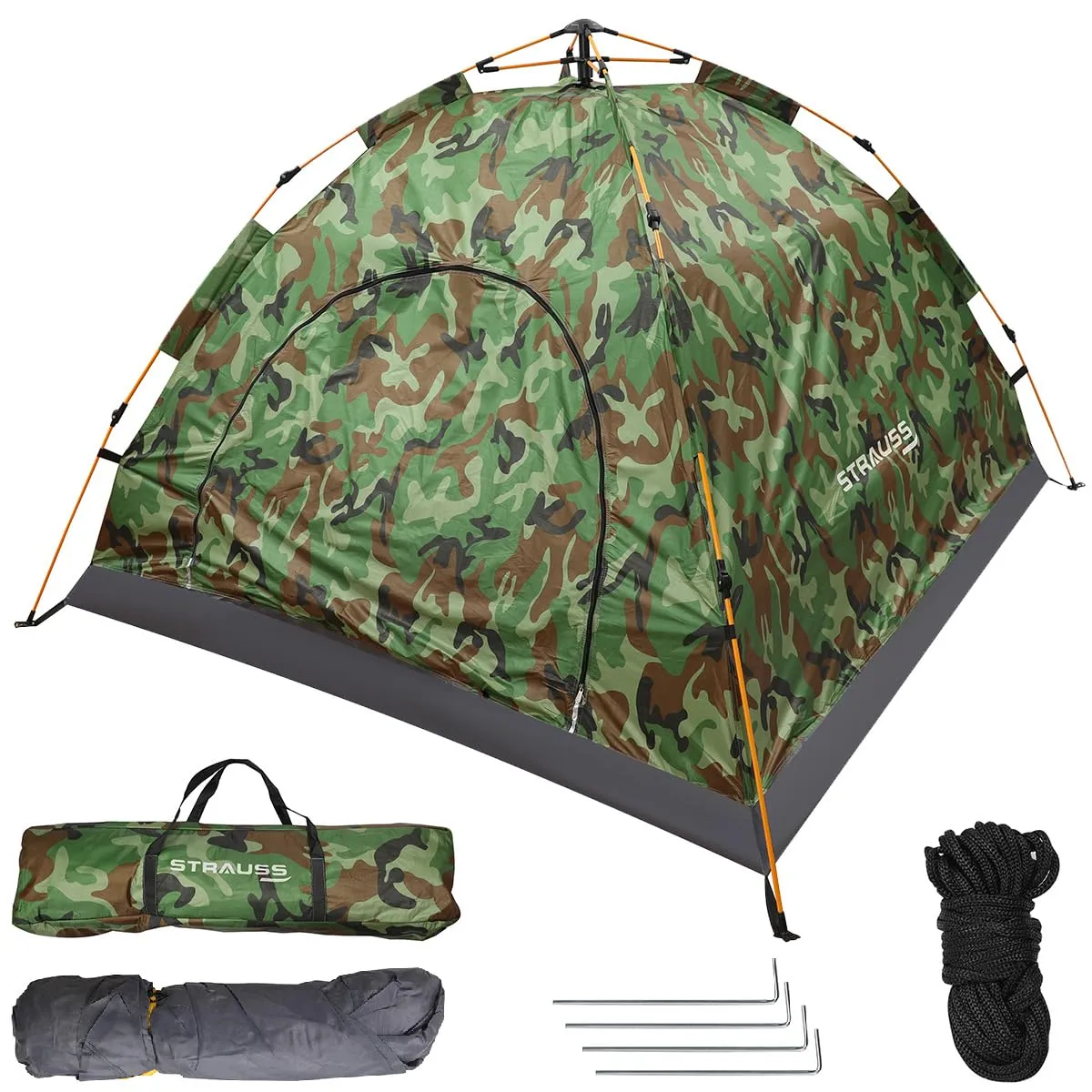 STRAUSS Automatic Portable Tent: Waterproof Outdoor Shelter | Easy Setup in 5-10 Minutes | Military Color | 2 Persons