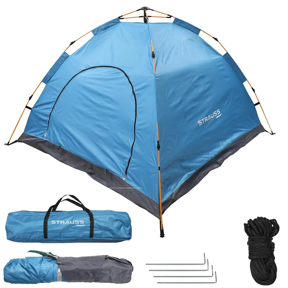 STRAUSS Portable Tent For Camping | 5-10 Minutes Easy Setup | Ideal For Picnic, Hiking, Trekking ,Outdoor Tent for Travel | Waterproof and Windproof Tent for Camping | Superior Air Ventilation | Ideal For 2 Persons,(Blue)