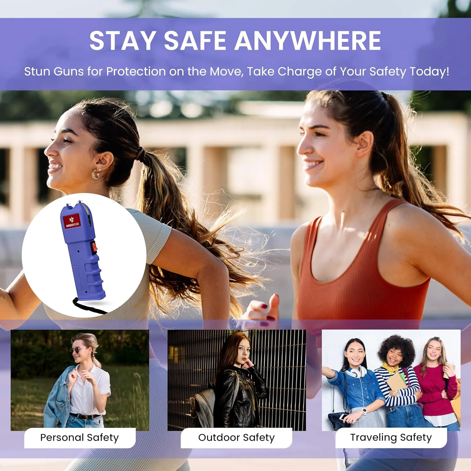 Stun Gun for Self Defense with LED Flashlight Protection Device for Women (ADS-10)