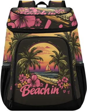 Summer Beach Palm Trees Cooler Backpack Cooler Insulated Leak Proof Lunch Backpack 36 Cans Waterproof Soft for Men Women Picnic Hiking Camping Beach
