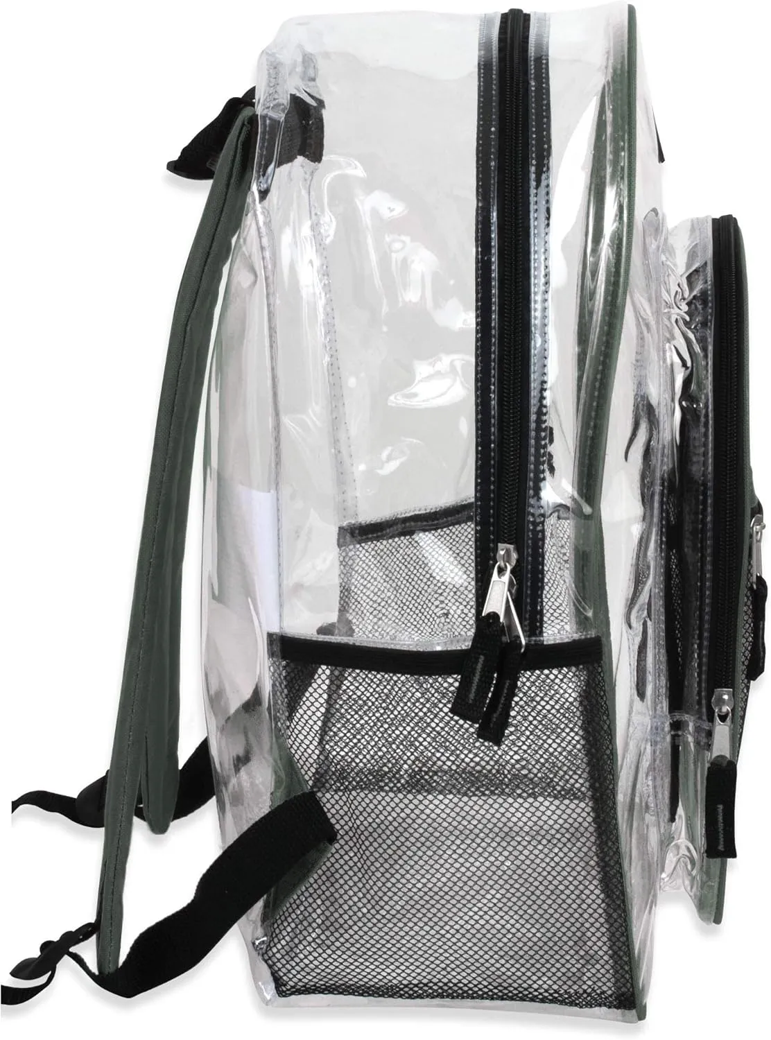 Summit Ridge Clear Waterproof Heavy Duty Stadium Approved Backpack With Water Bottle Holding Pocket, Front Zipper and Mesh Pockets for Men and Women in Green