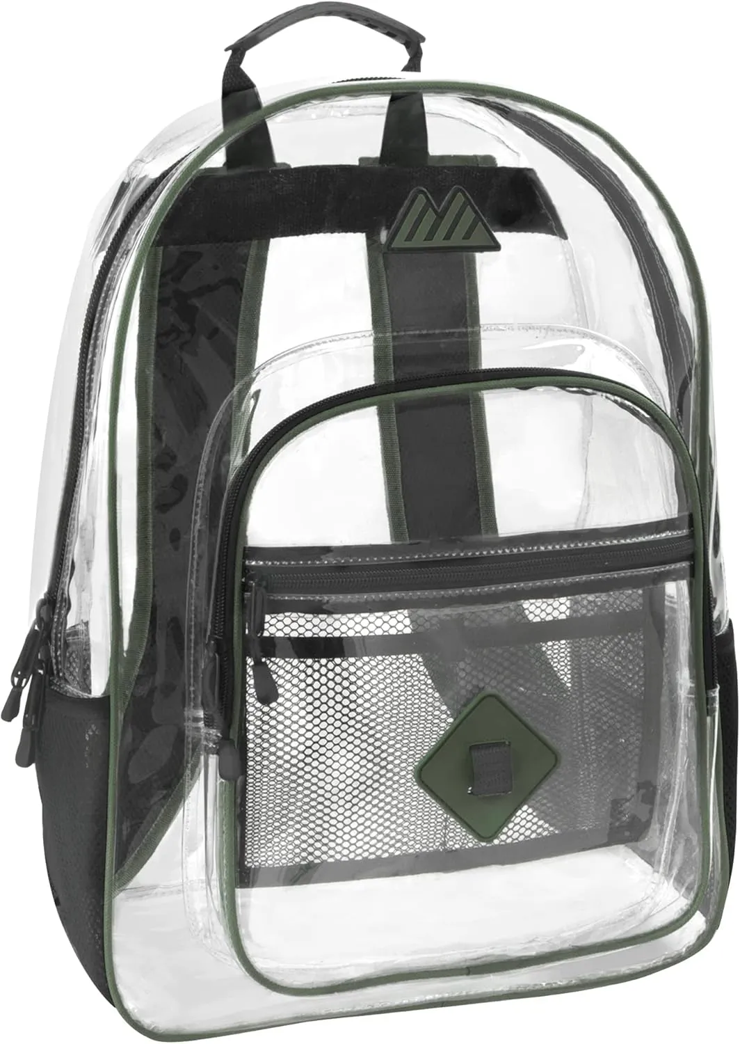 Summit Ridge Clear Waterproof Heavy Duty Stadium Approved Backpack With Water Bottle Holding Pocket, Front Zipper and Mesh Pockets for Men and Women in Green
