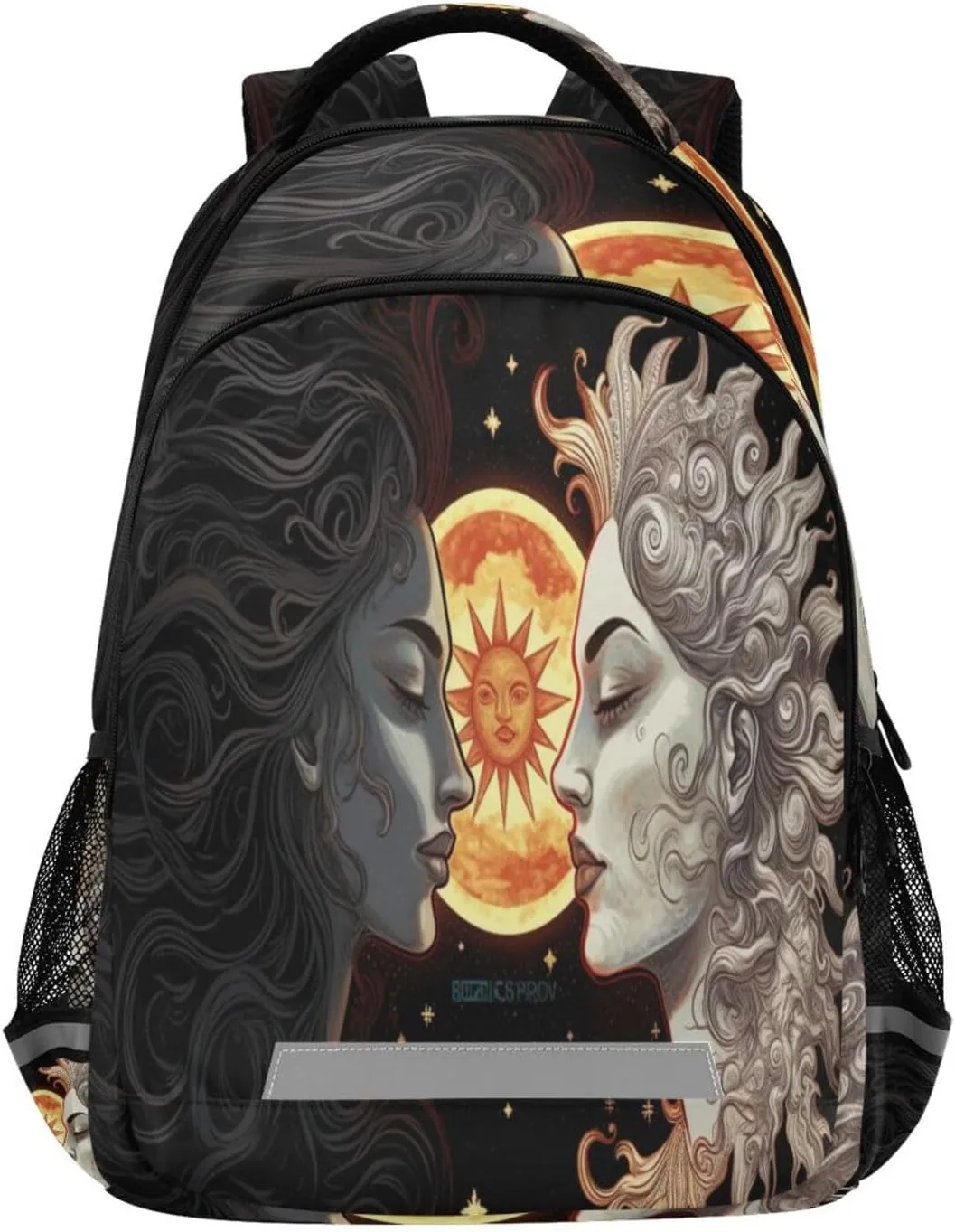 Sun and Moon Design Waterproof Backpack - Casual Outdoor Sports Daypack with Ergonomic Shoulder Straps#665