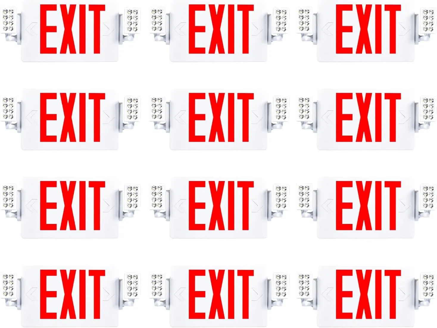 Sunco 12 Pack Exit Signs With Emergency Lights, Two Adjustable LED Lights With Backup Battery, Red, 94V-0 Fire Resistant, 120-277V, Wall Or Ceiling Mount, Commercial Grade Double Sided UL