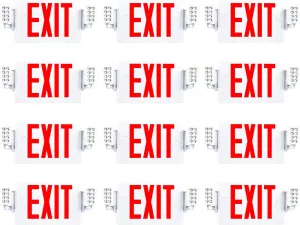 Sunco 12 Pack Exit Signs With Emergency Lights, Two Adjustable LED Lights With Backup Battery, Red, 94V-0 Fire Resistant, 120-277V, Wall Or Ceiling Mount, Commercial Grade Double Sided UL