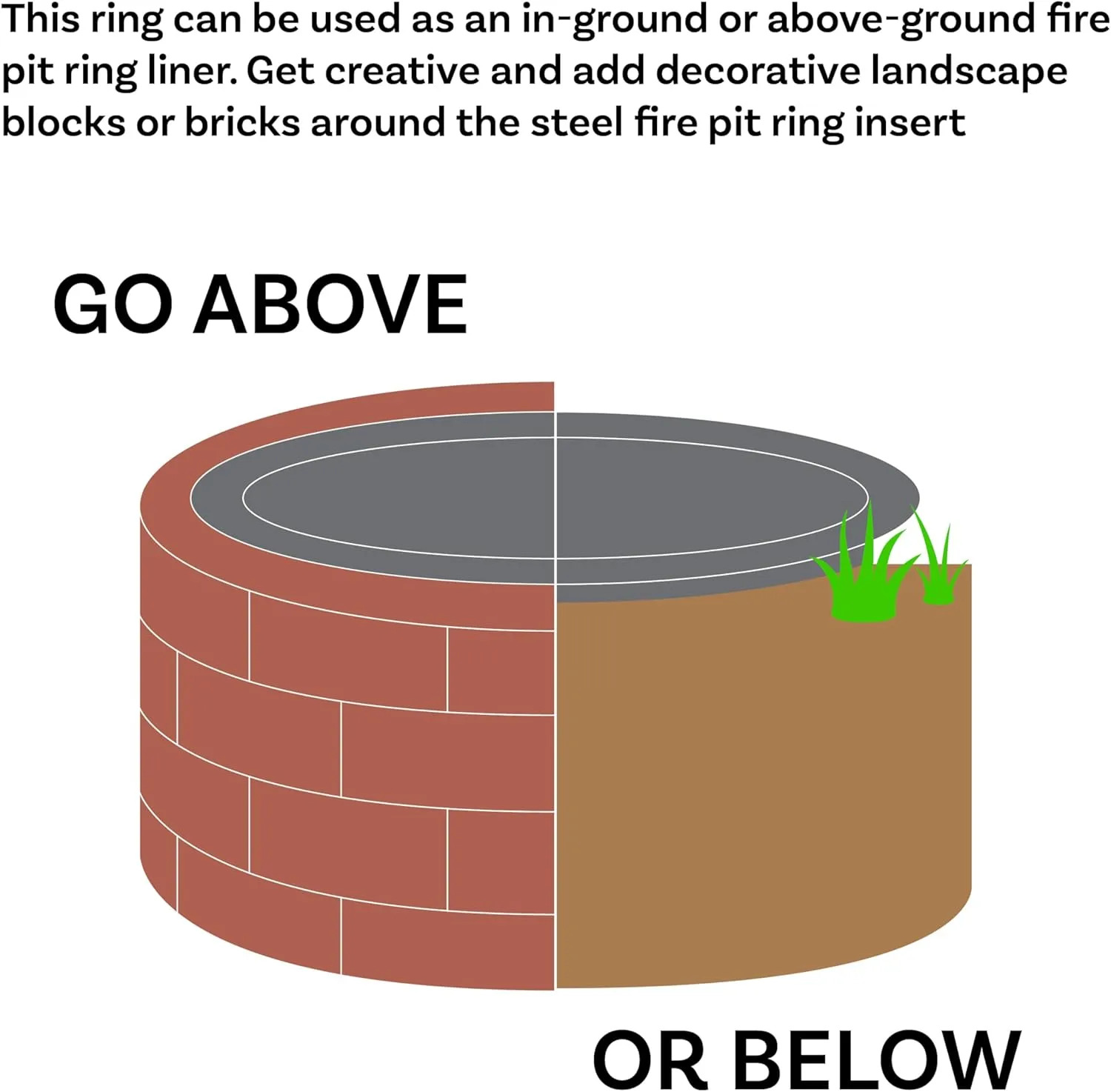 Sunnydaze Outdoor Fire Pit Ring - DIY Above or In-Ground Steel Fire Ring Insert - 42-Inch Outer/36-Inch Inner Diameter