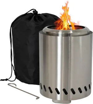 Sunnydaze Tabletop Smokeless Fire Pit with Storage Bag and Poker - Triple Burn - Pellet or Wood Burning - 9.75" H - Silver