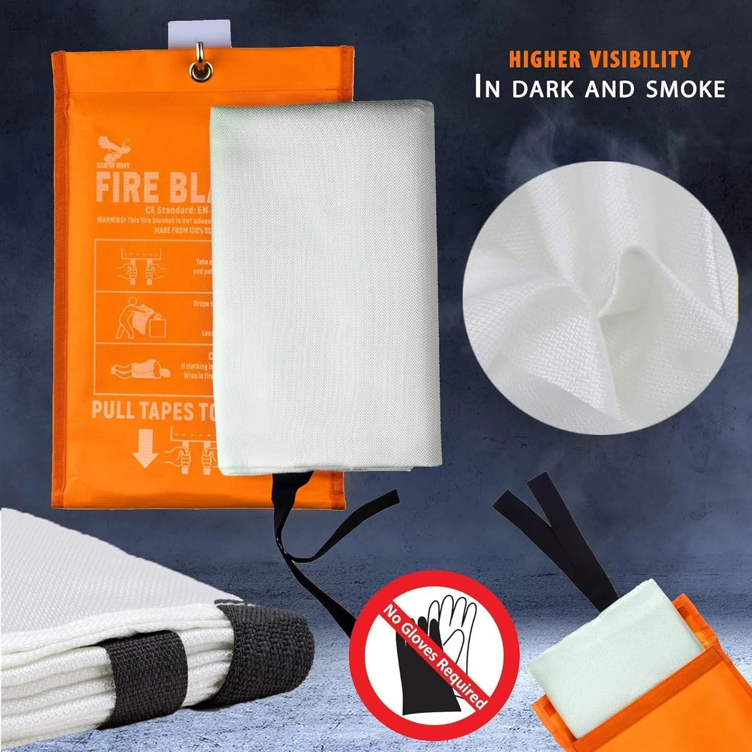 Supa Ant Emergency Fire Blanket for Home and Kitchen - 14 Pack 1500F High Visibility (Glow in The Dark) Smother Kitchen Fire Blanket - CE Certified Hero Fire Blankets Emergency for Home (40in)