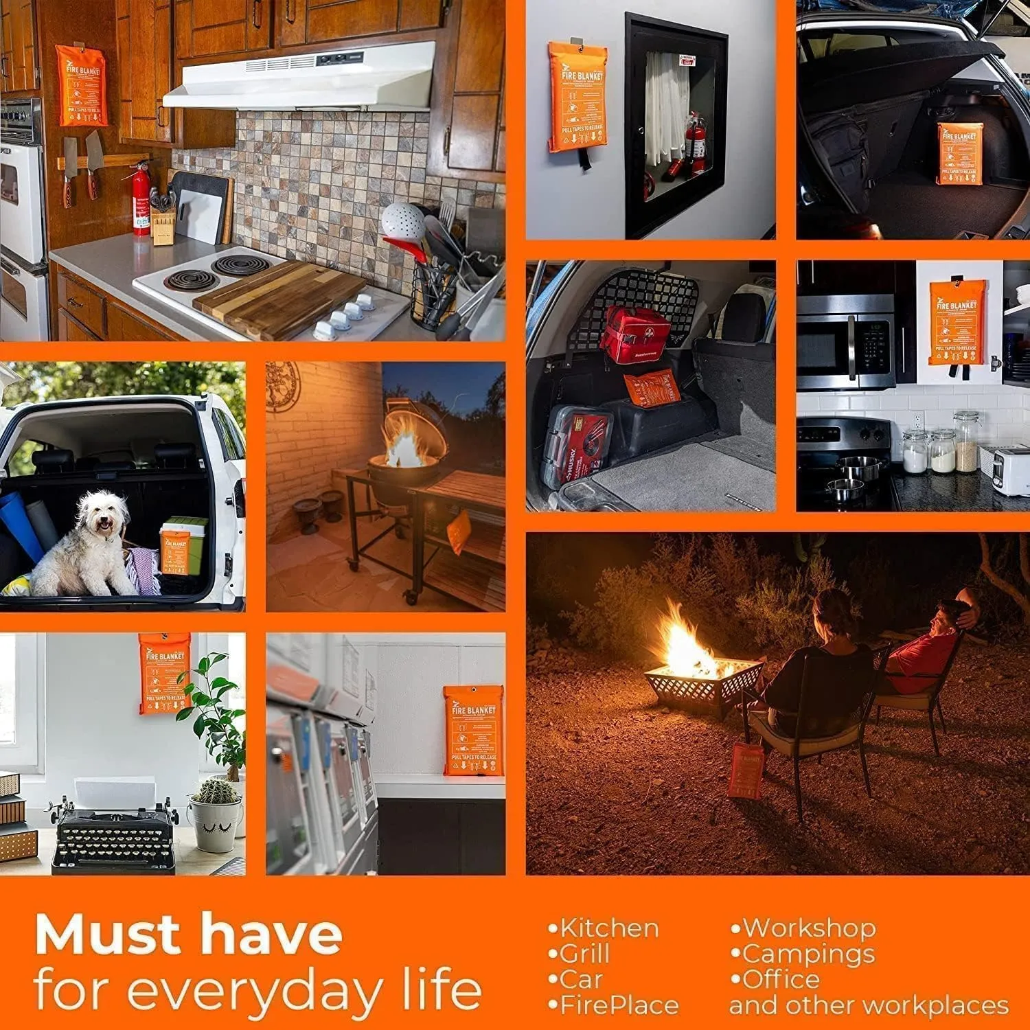 Supa Ant Emergency Fire Blanket for Home and Kitchen - 14 Pack 1500F High Visibility (Glow in The Dark) Smother Kitchen Fire Blanket - CE Certified Hero Fire Blankets Emergency for Home (40in)