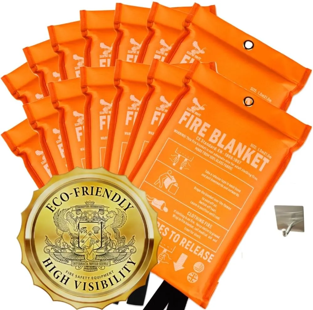 Supa Ant Emergency Fire Blanket for Home and Kitchen - 14 Pack 1500F High Visibility (Glow in The Dark) Smother Kitchen Fire Blanket - CE Certified Hero Fire Blankets Emergency for Home (40in)