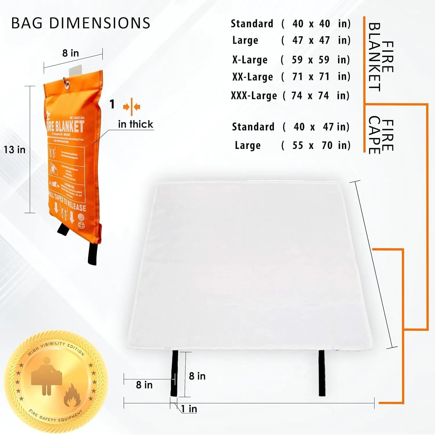 Supa Ant Emergency Fire Blanket for Home and Kitchen - 14 Pack 1500F High Visibility (Glow in The Dark) Smother Kitchen Fire Blanket - CE Certified Hero Fire Blankets Emergency for Home (40in)