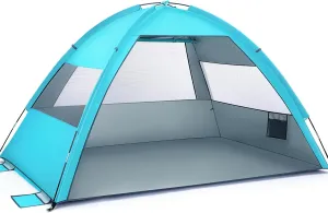 SUPVOX Large Light Blue Beach Tent Sun Shelter - Portable Shade for 3-4 People, UPF 50  UV Waterproof Beach Tent for Camping, Fishing, and Outdoor Activities, Model 2198C