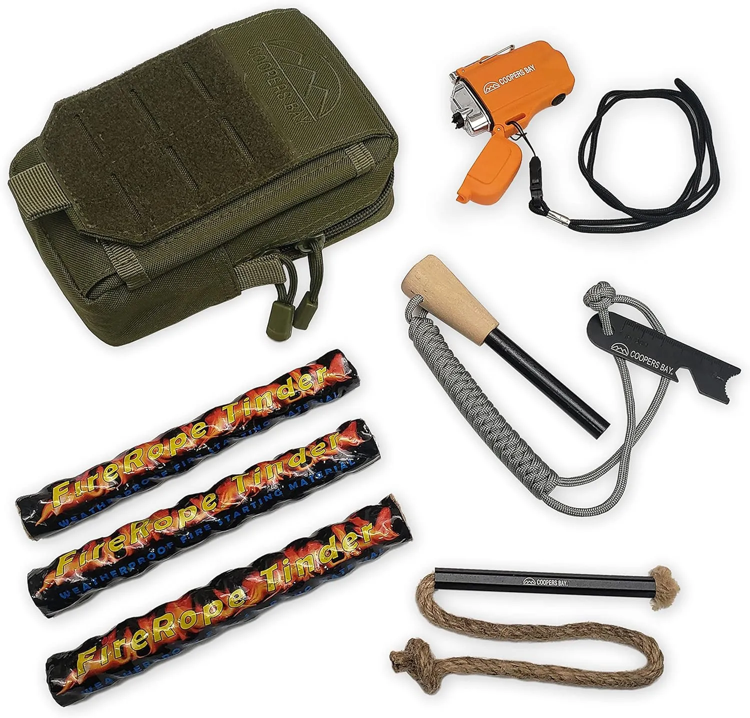 Survival Fire Starter Kit | Includes Rechargeable Dual Arc Waterproof Lighter, Large 1/2" Ferro Rod, and Tinder | Ultimate Firestarting Kit for Your Gear Bag