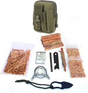 Survival Fire Starting Molle Bag Fatwood Ferro Rod Knife Saw Emergency Camping Hiking Fishing Bushcraft Outdoorsman Kaeser Wilderness Supply