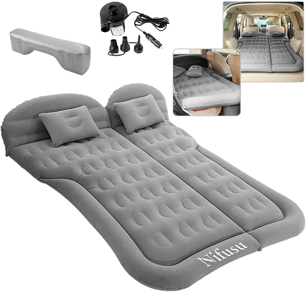 SUV Air Mattress Camping Beds, Inflatable Thickened Car Mattress Backseat with Two Pillow and Electric Air Pump, Double-Sided Portable Sleeping Pad for Home, Outdoor and Travel