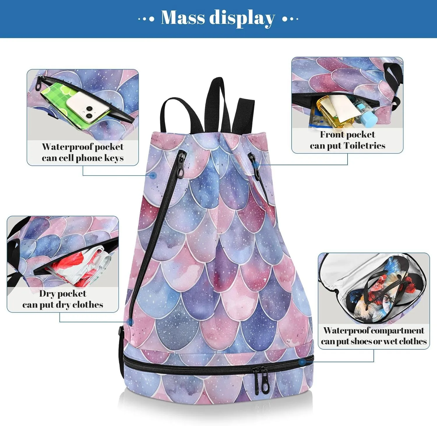 Swim Bag Gym Bag for Women Men, Sea Turtle Turquoise Shell Beach Backpack for Swimming Gym