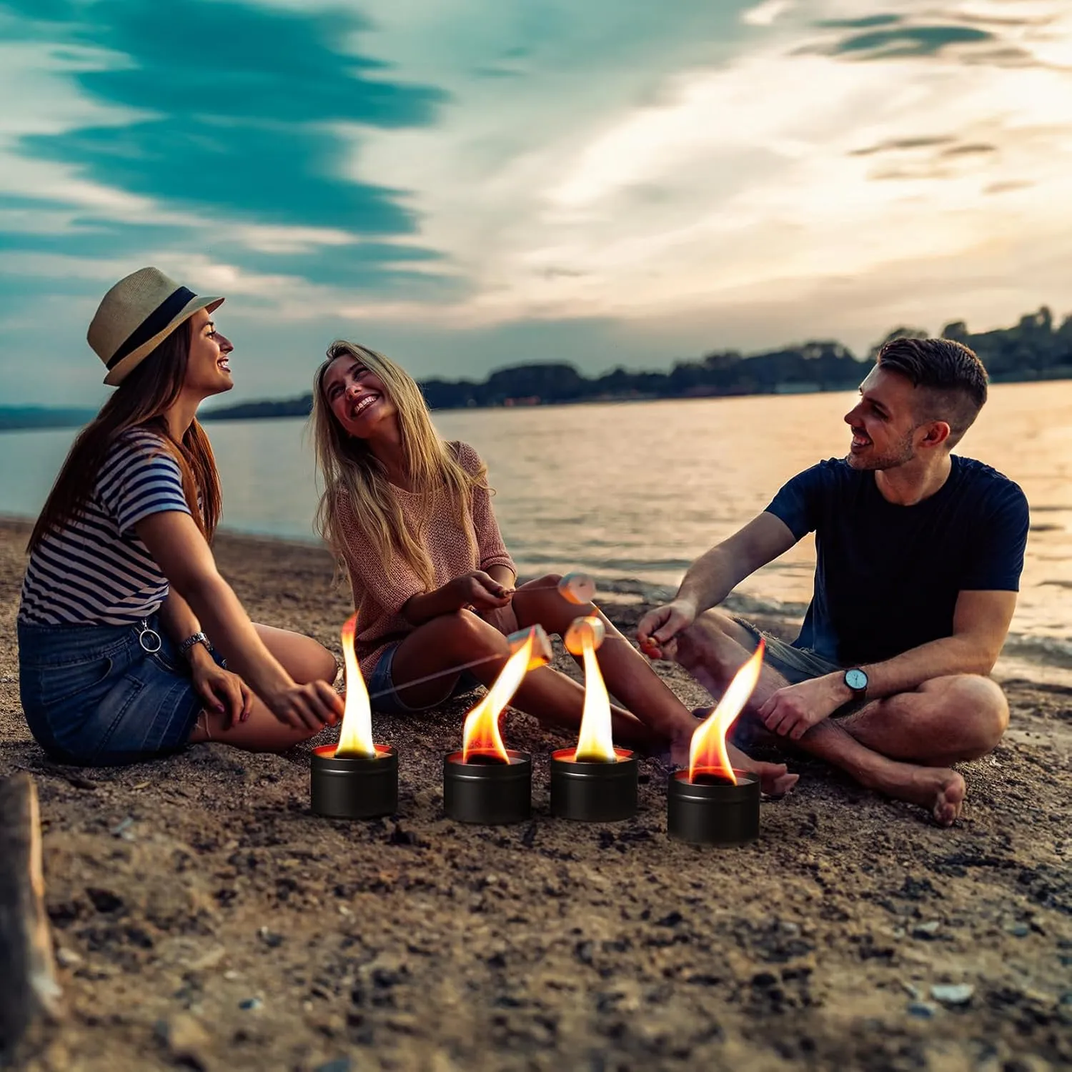 Tabletop Portable Campfire Camping Emergency Fire Starters 4 Packs Mini Fire Pit S'More Maker Bonfire for Picnic Camping Outdoor Indoor Home Decoration (Upgraded)