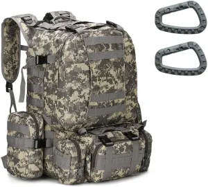 Tactical Backpack 55L with Built-up 3 MOLLE Bags Rucksacks for Travelling