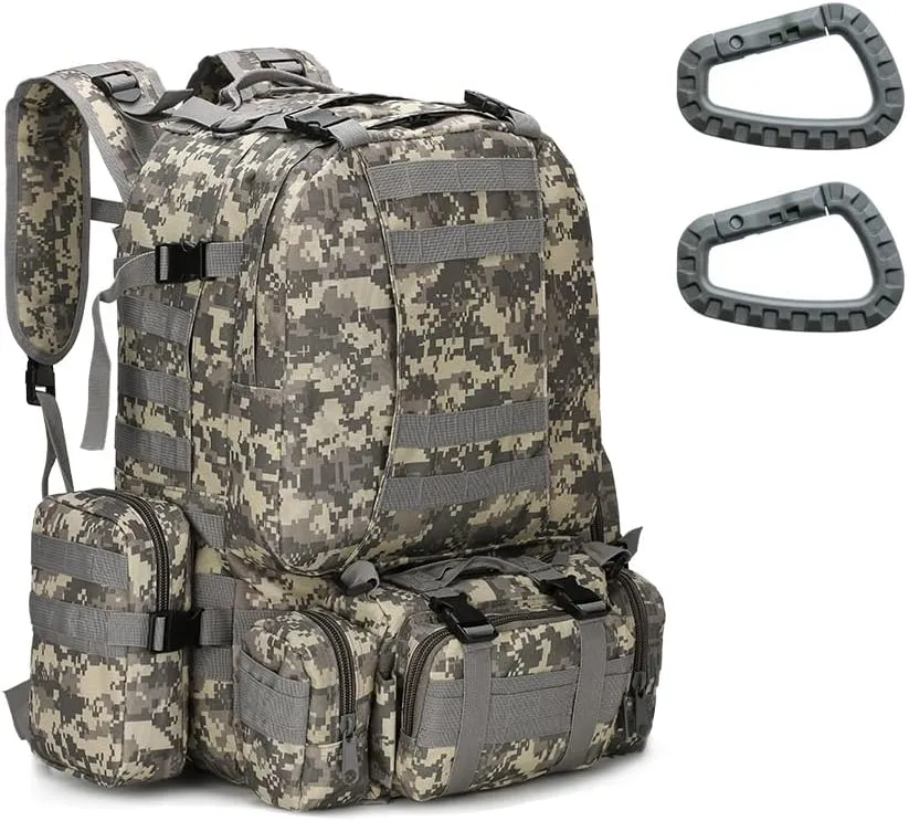 Tactical Backpack 55L with Built-up 3 MOLLE Bags Rucksacks for Travelling