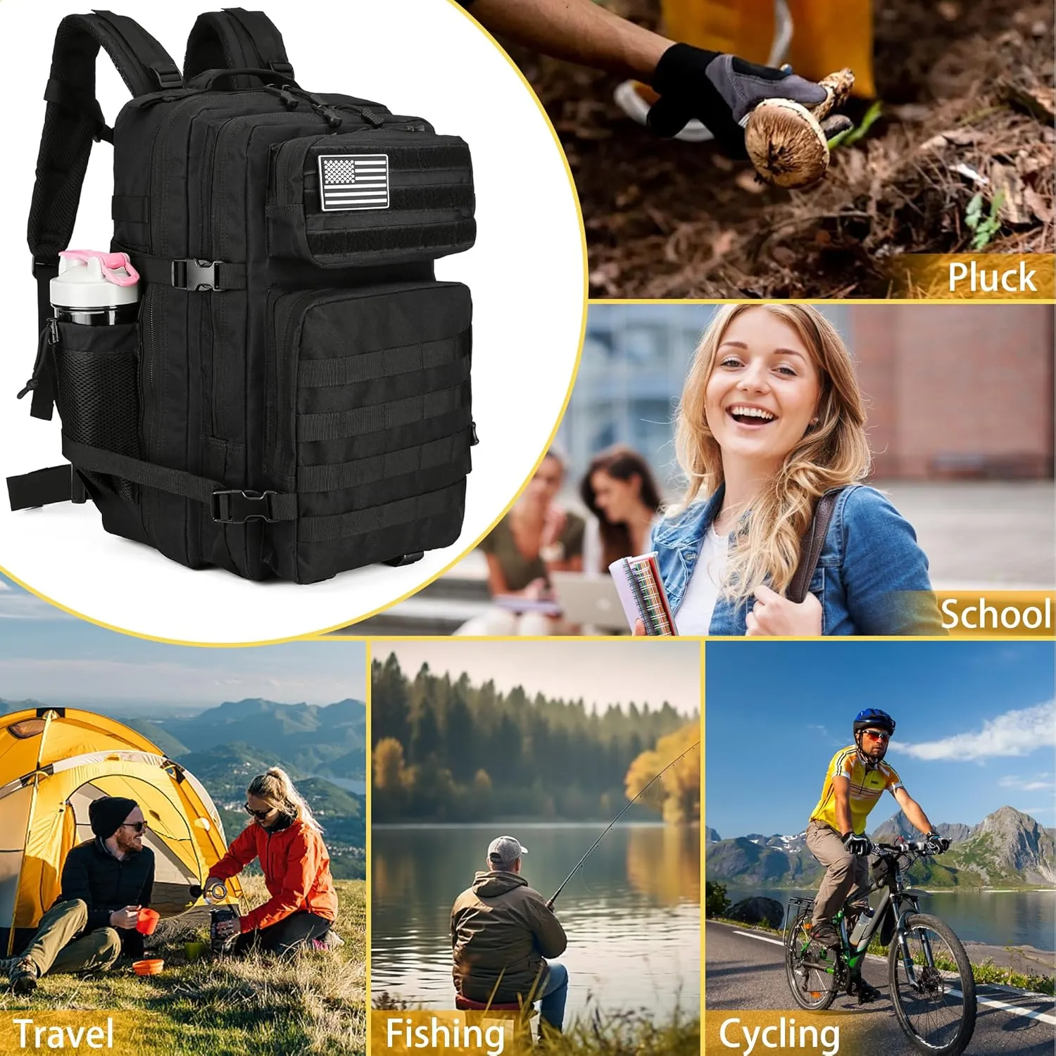 Tactical Backpack Daily Use Military Tactical Backpack for Men and Women 45L Backpack Fitness Backpack(Black)