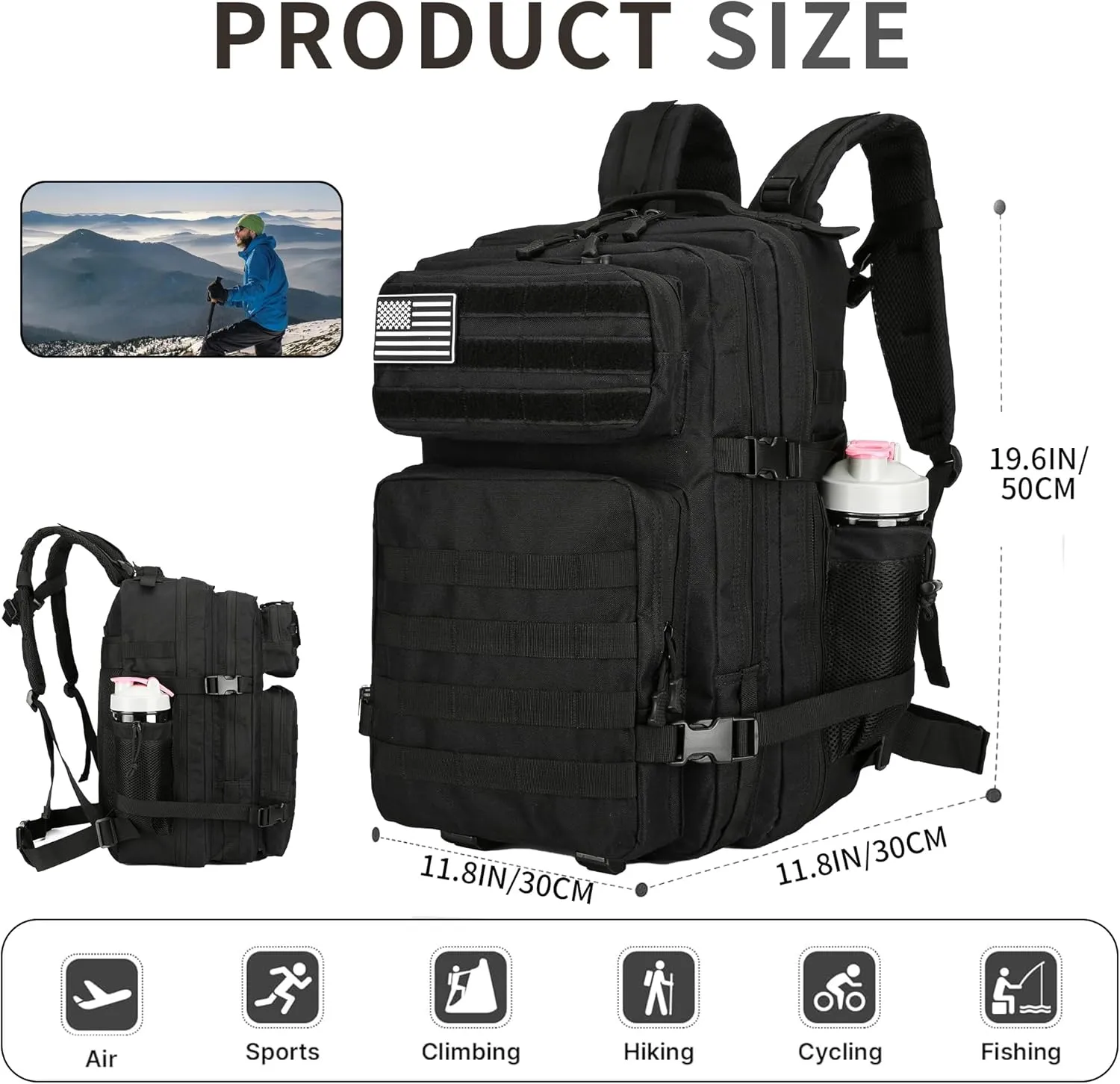 Tactical Backpack Daily Use Military Tactical Backpack for Men and Women 45L Backpack Fitness Backpack(Black)