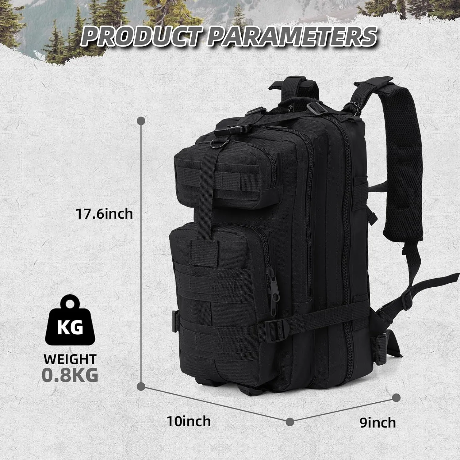 Tactical Backpack for Men & Women, Black 30L Military Hiking Backpack with MOLLE System, Water Resistant Assault Pack, Bug Out Bag for Hunting, Survival, Camping, Gym, Fishing, EDC