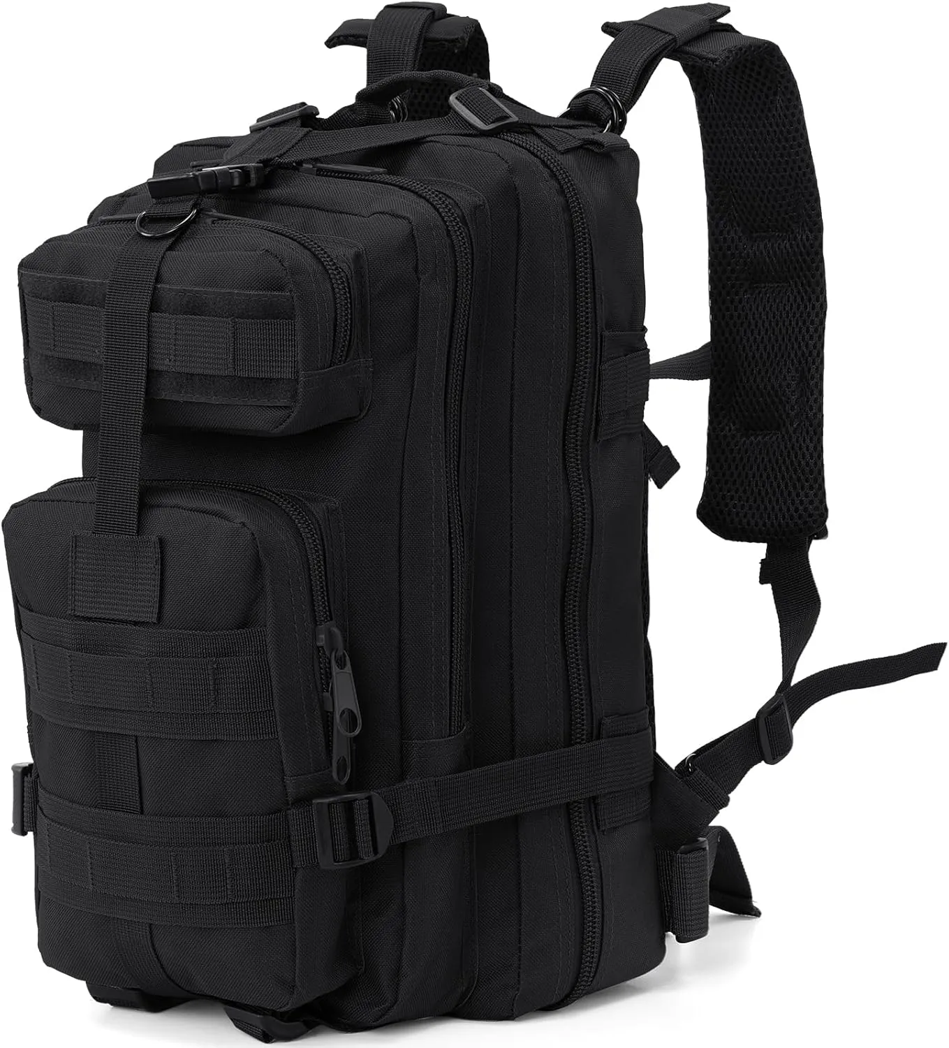 Tactical Backpack for Men & Women, Black 30L Military Hiking Backpack with MOLLE System, Water Resistant Assault Pack, Bug Out Bag for Hunting, Survival, Camping, Gym, Fishing, EDC
