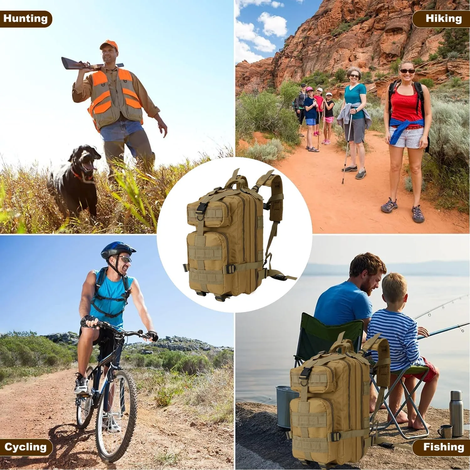 Tactical Backpack for Men Small Military Molle Backpack 30L Assault Pack Rucking Backpack for Hiking Camping Travel Fishing Outdoors (Khaki)