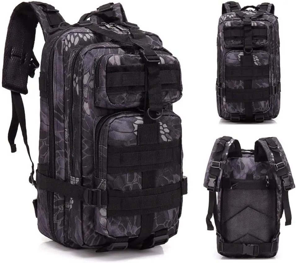 Tactical Backpack Military Army 3P Molle Backpack for Hiking Trekking Camouflage (Python Black)