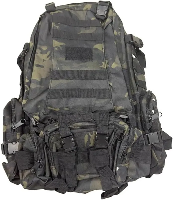 Tactical Backpack Military Army Rucksack 60L Large Assault Pack Camping Detachable Molle Bag (Black CP)
