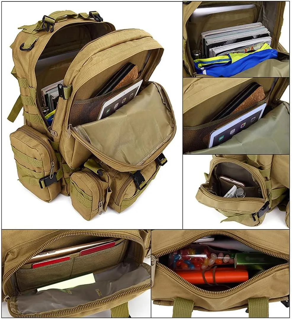Tactical Backpack Military Army Rucksack 60L Large Assault Pack Camping Detachable Molle Bag (Black CP)