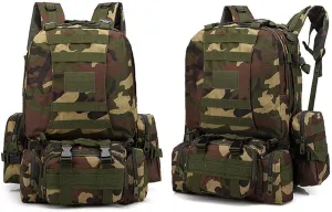 Tactical Backpack Military Army Rucksack 60L Large Assault Pack Camping Detachable Molle Bag (Jungle Camouflage)