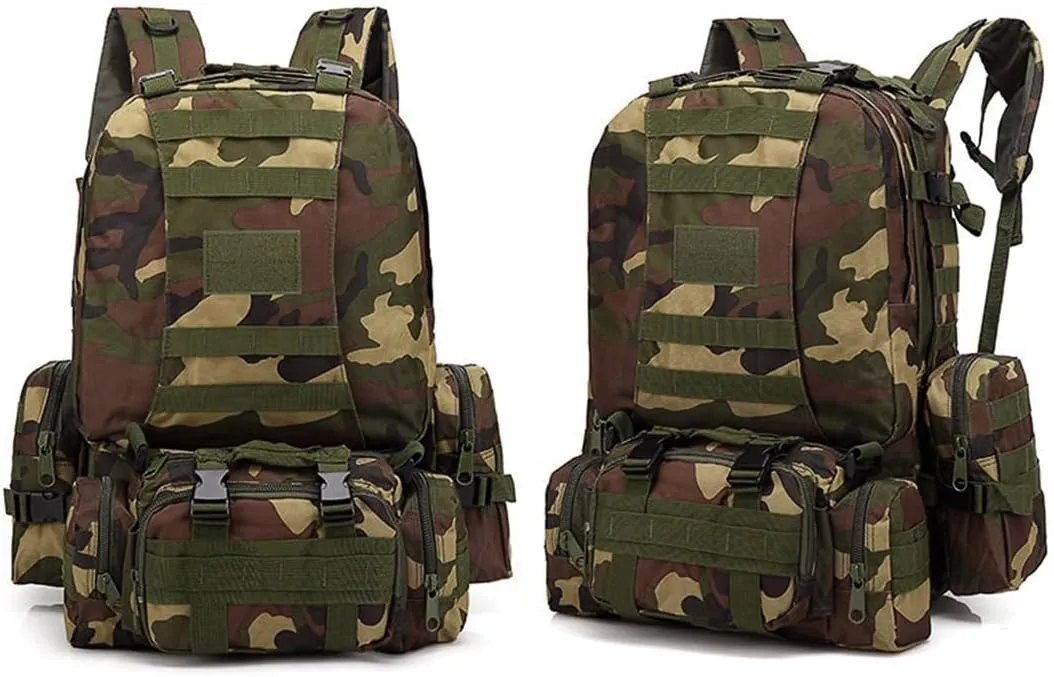 Tactical Backpack Military Army Rucksack 60L Large Assault Pack Camping Detachable Molle Bag (Jungle Camouflage)