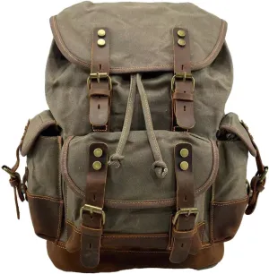 Tactical Backpack Military Molle Hiking 20-35L Waterproof oil wax canvas bag travel in army green