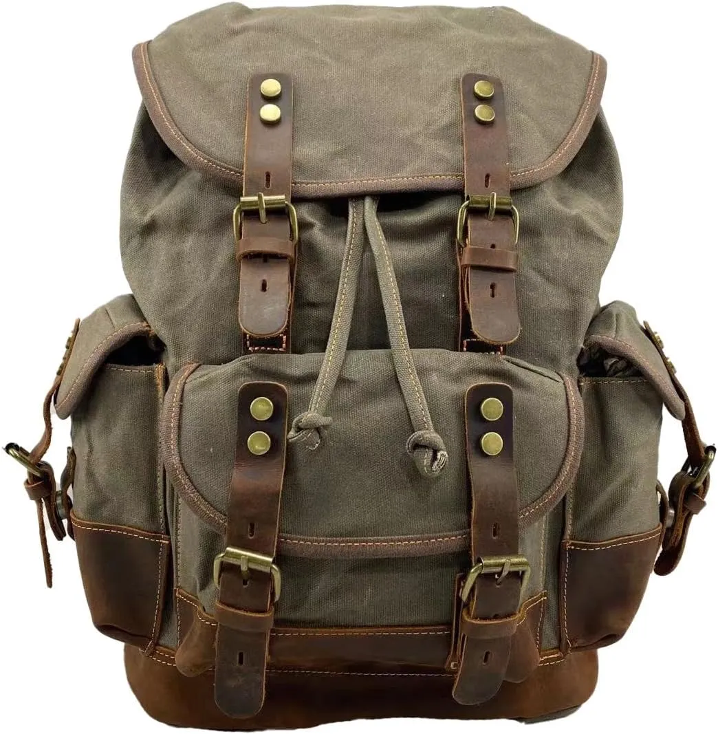 Tactical Backpack Military Molle Hiking 20-35L Waterproof oil wax canvas bag travel in army green