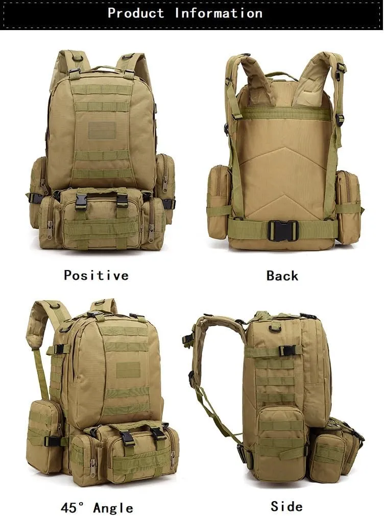 Tactical Backpack Military Molle Hiking 55L Outdoor mountaineering camping traveling camouflage tactical striped khaki