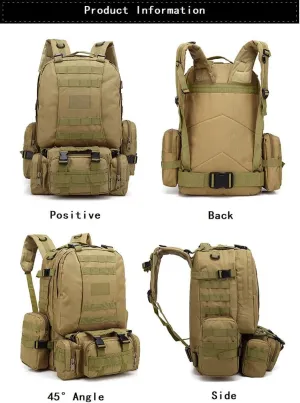 Tactical Backpack Military Molle Hiking 55L Outdoor mountaineering camping traveling camouflage tactical striped khaki