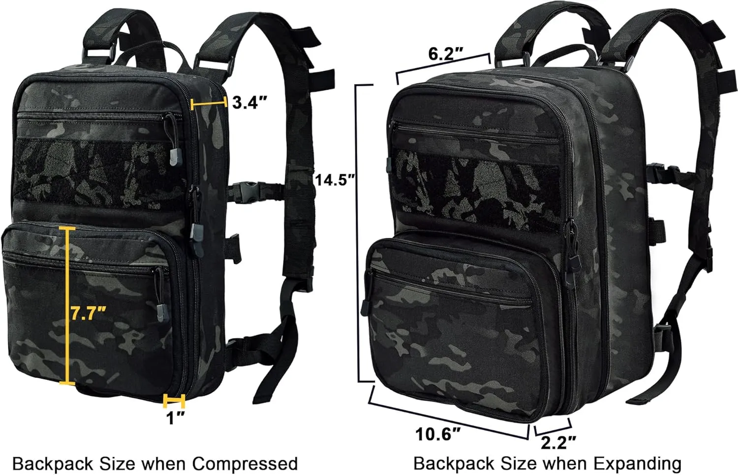 Tactical Expandable Flatpack, Chest Rig Backpack MOLLE Assault Pack Hydration Pack for PC Vest (BCP)