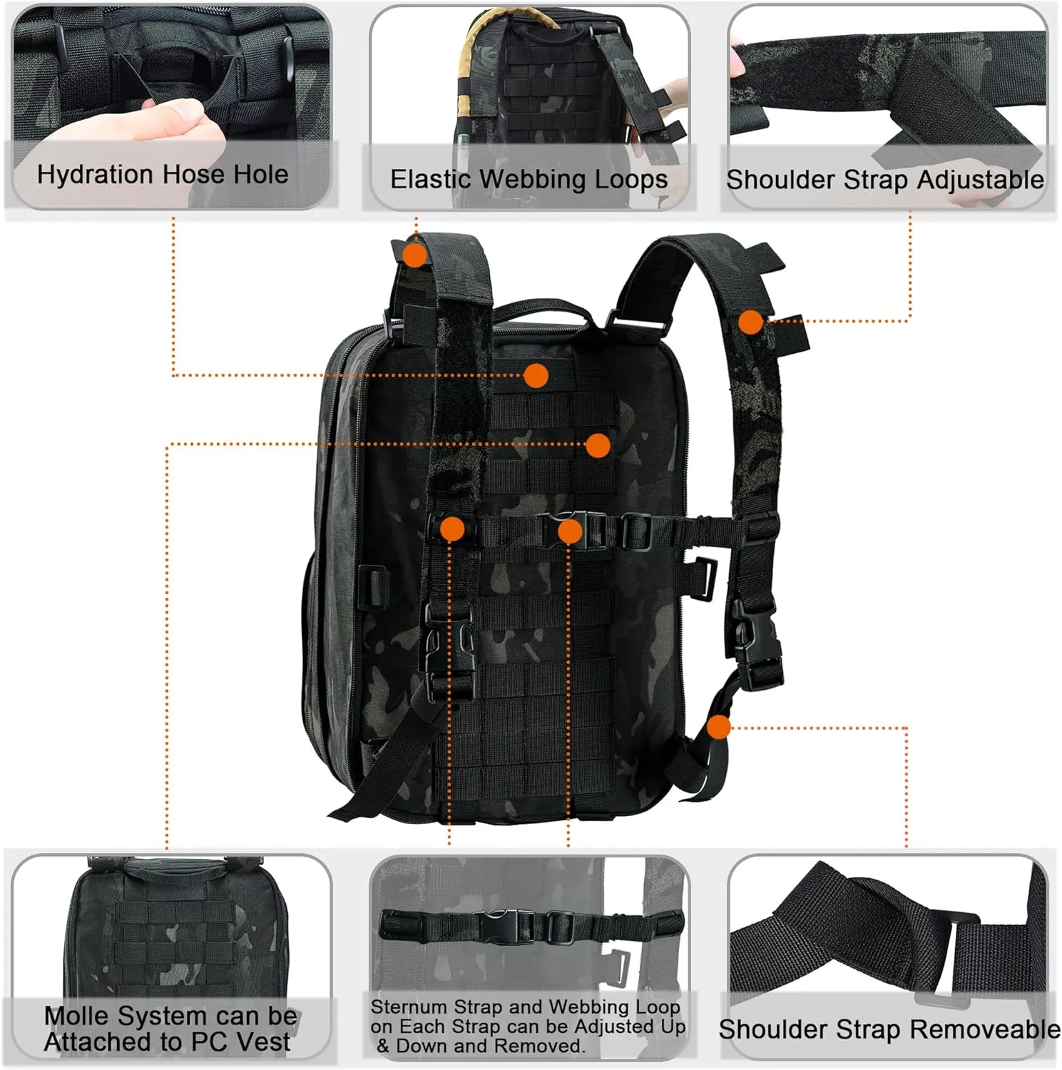 Tactical Expandable Flatpack, Chest Rig Backpack MOLLE Assault Pack Hydration Pack for PC Vest (BCP)