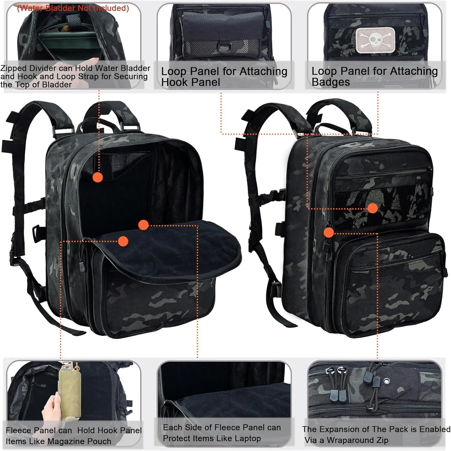 Tactical Expandable Flatpack, Chest Rig Backpack MOLLE Assault Pack Hydration Pack for PC Vest (BCP)