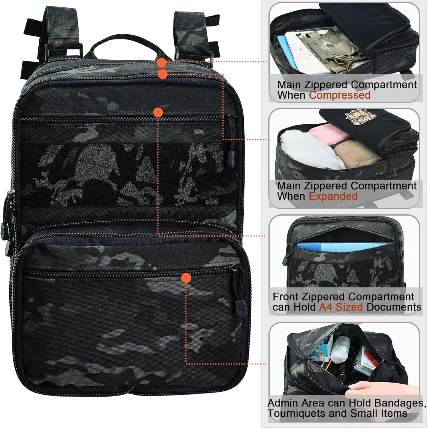 Tactical Expandable Flatpack, Chest Rig Backpack MOLLE Assault Pack Hydration Pack for PC Vest (BCP)